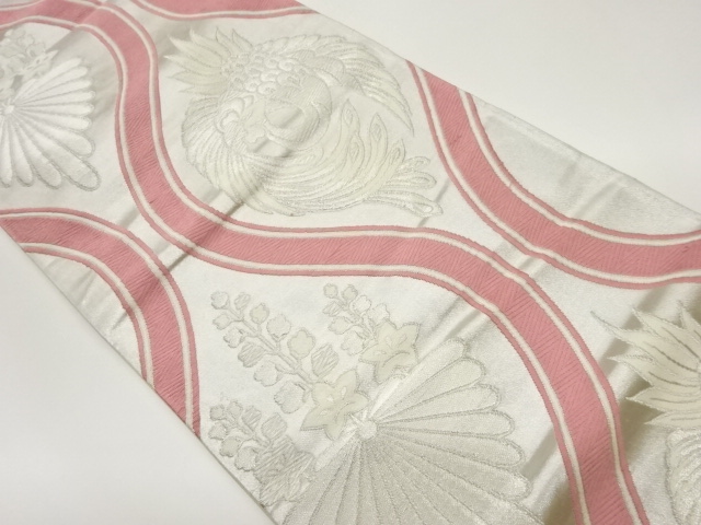 立涌に桔梗・桐・鳳凰模様織出し袋帯